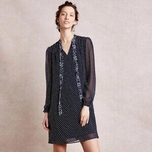 Anthropologie 1-11 Tylho Isla Blue White Polka Dot Long Sleeve Shift Dress